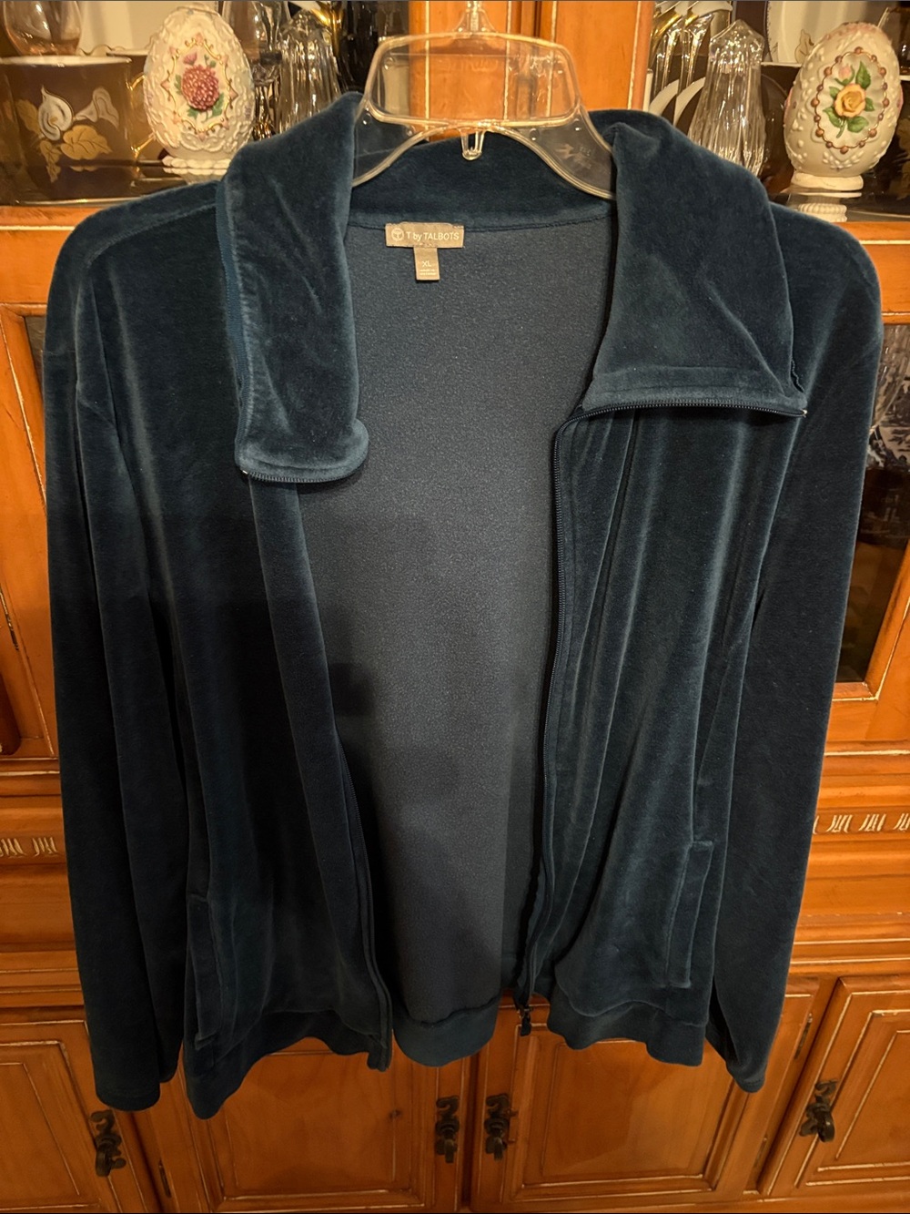 Talbot Plush Velvet Zip Jacket in Dark Teal
